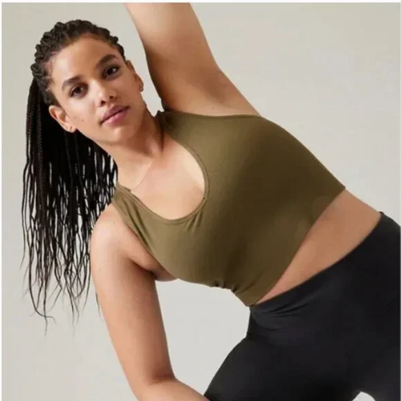 Athleta Aurora NWT crop rib tank XS olive green - Picture 1 of 10